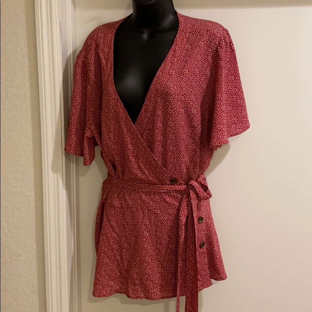 LOFT flutter sleeve wrap top